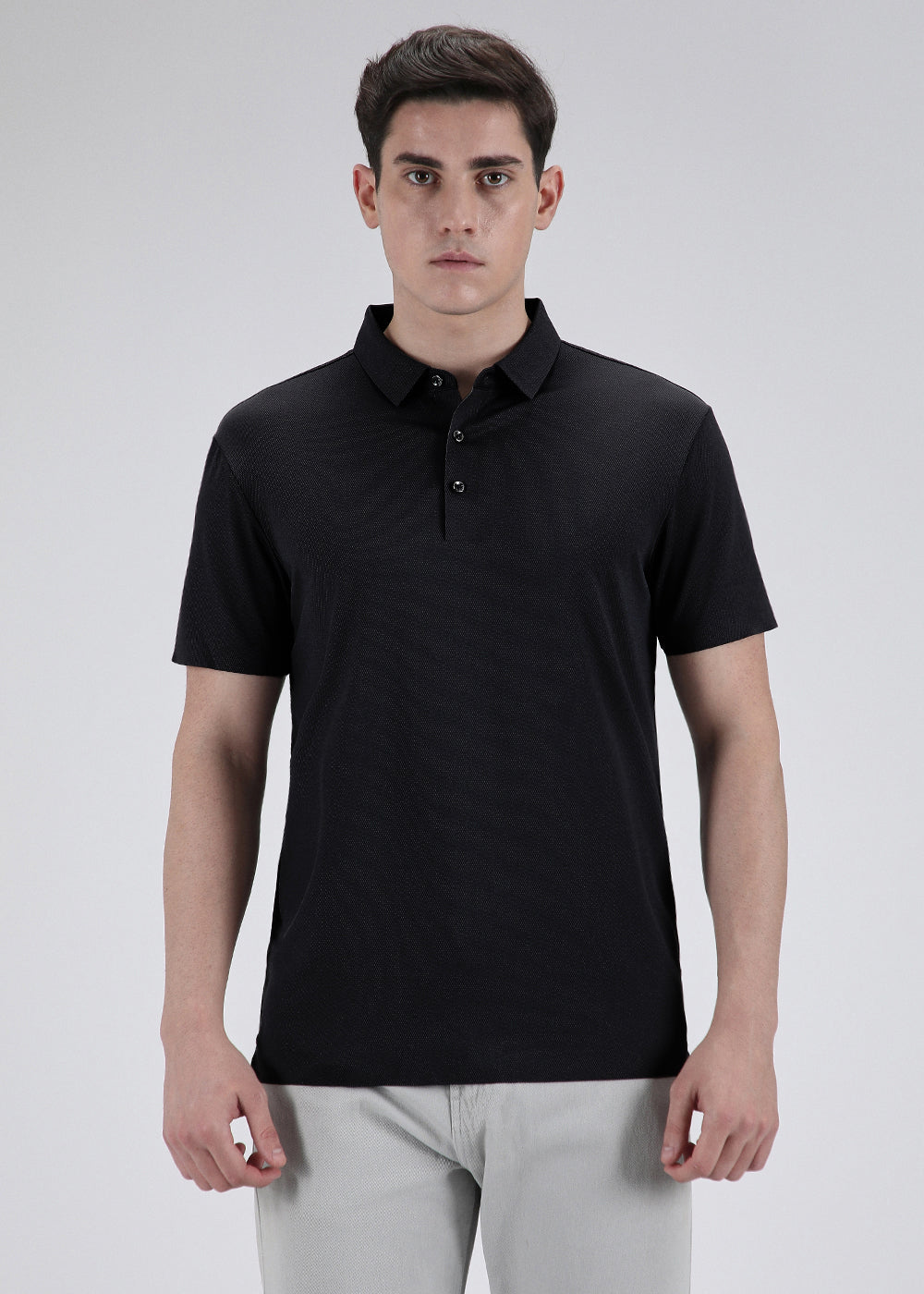 Patterned Black Plain Stitchless Polo T-shirt