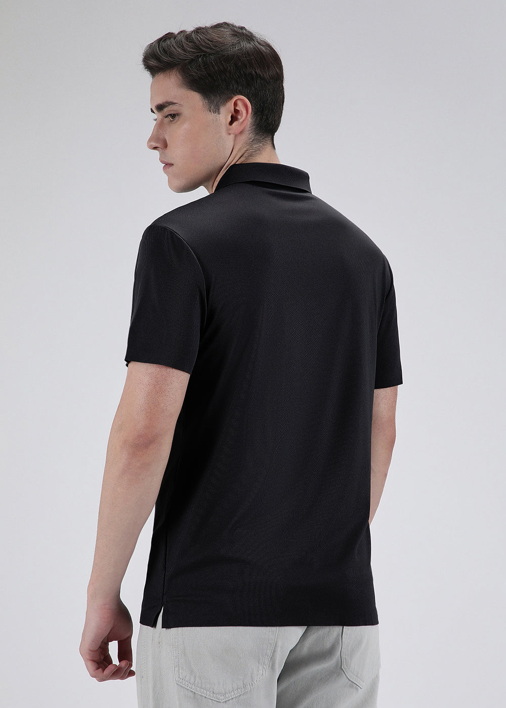 Patterned Black Plain Stitchless Polo T-shirt