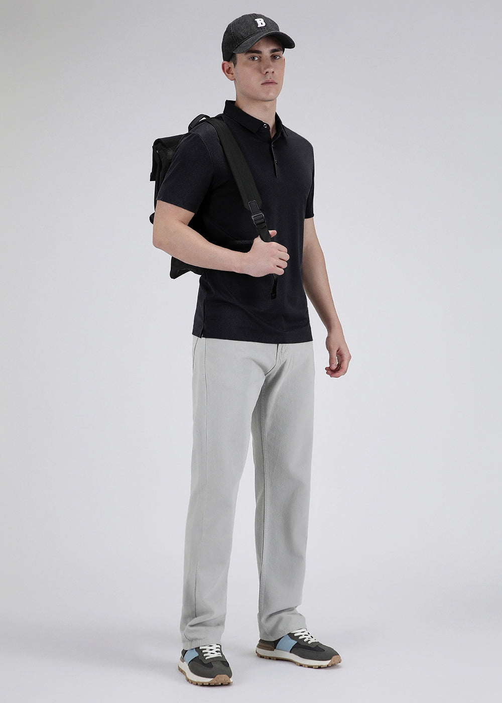 Patterned Black Plain Stitchless Polo T-shirt