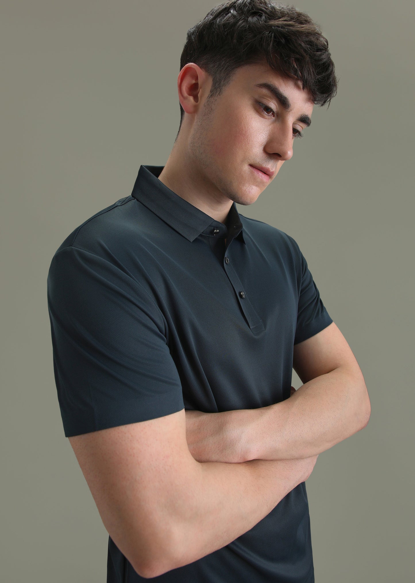 Patterned Dark Blue Plain Stitchless Polo T-shirt