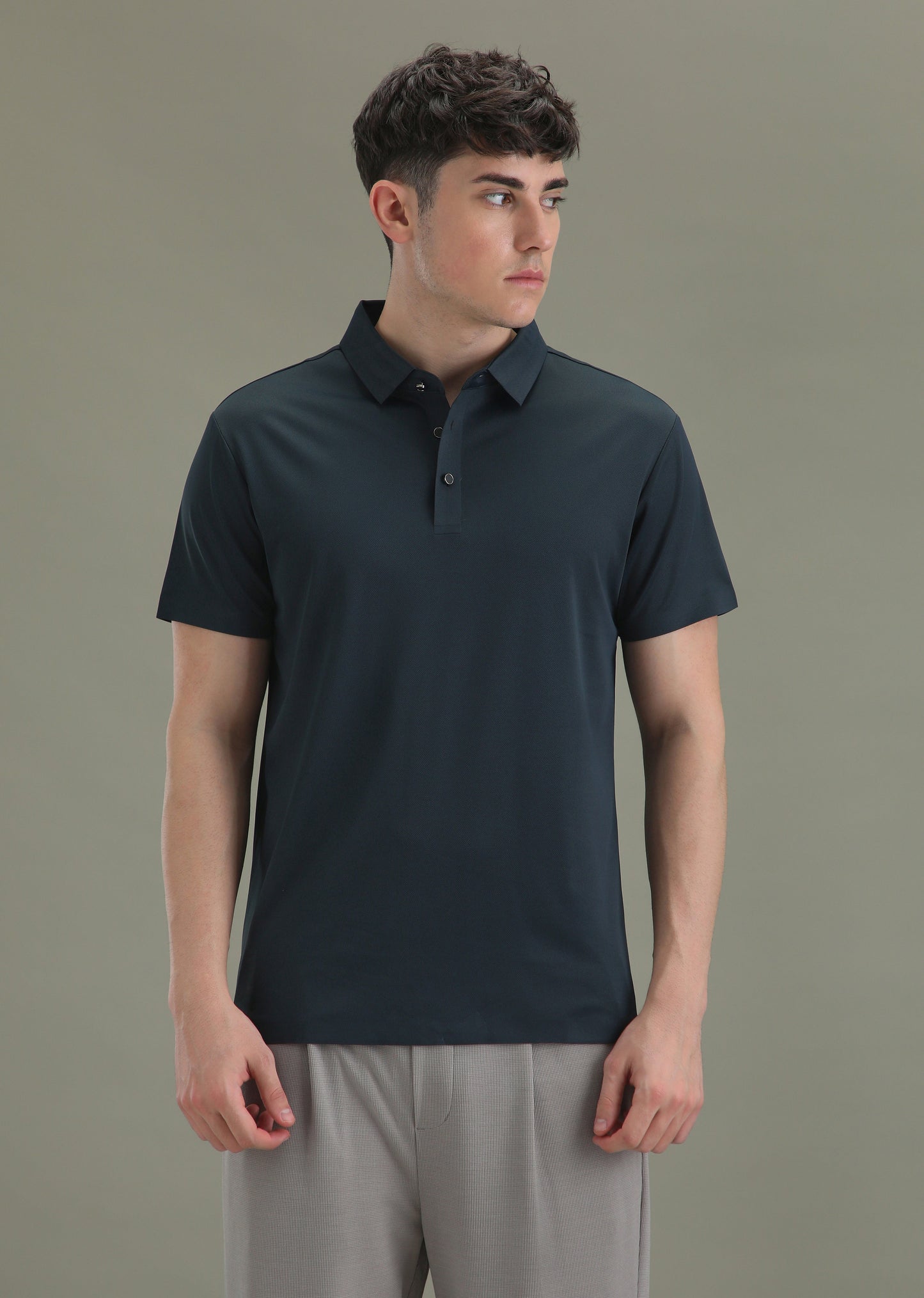 Patterned Dark Blue Plain Stitchless Polo T-shirt