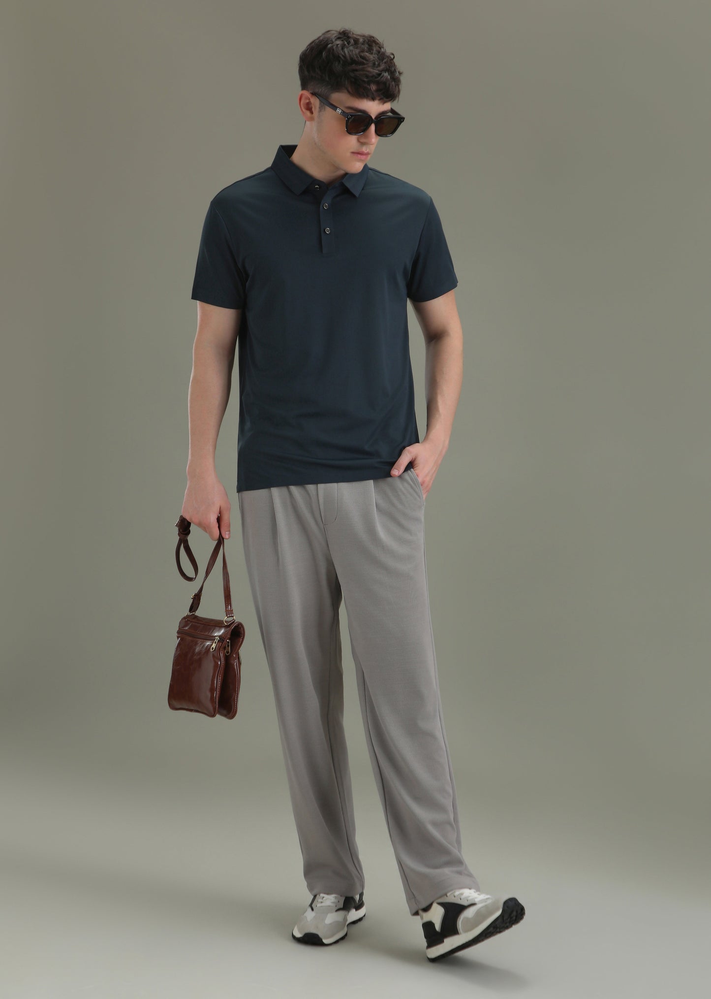 Patterned Dark Blue Plain Stitchless Polo T-shirt
