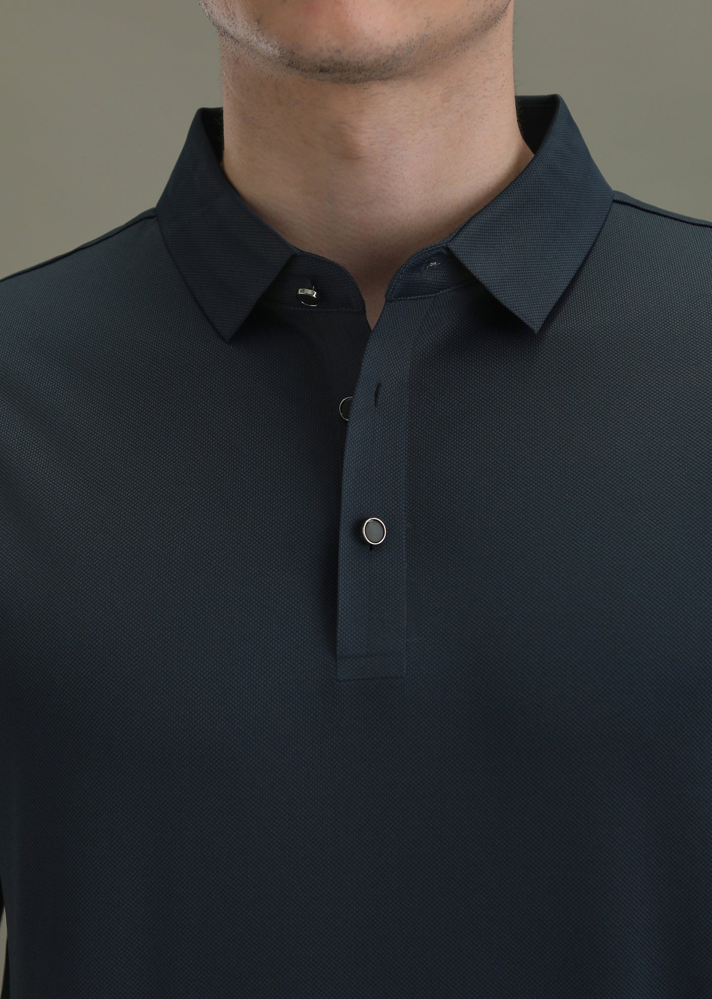 Patterned Dark Blue Plain Stitchless Polo T-shirt