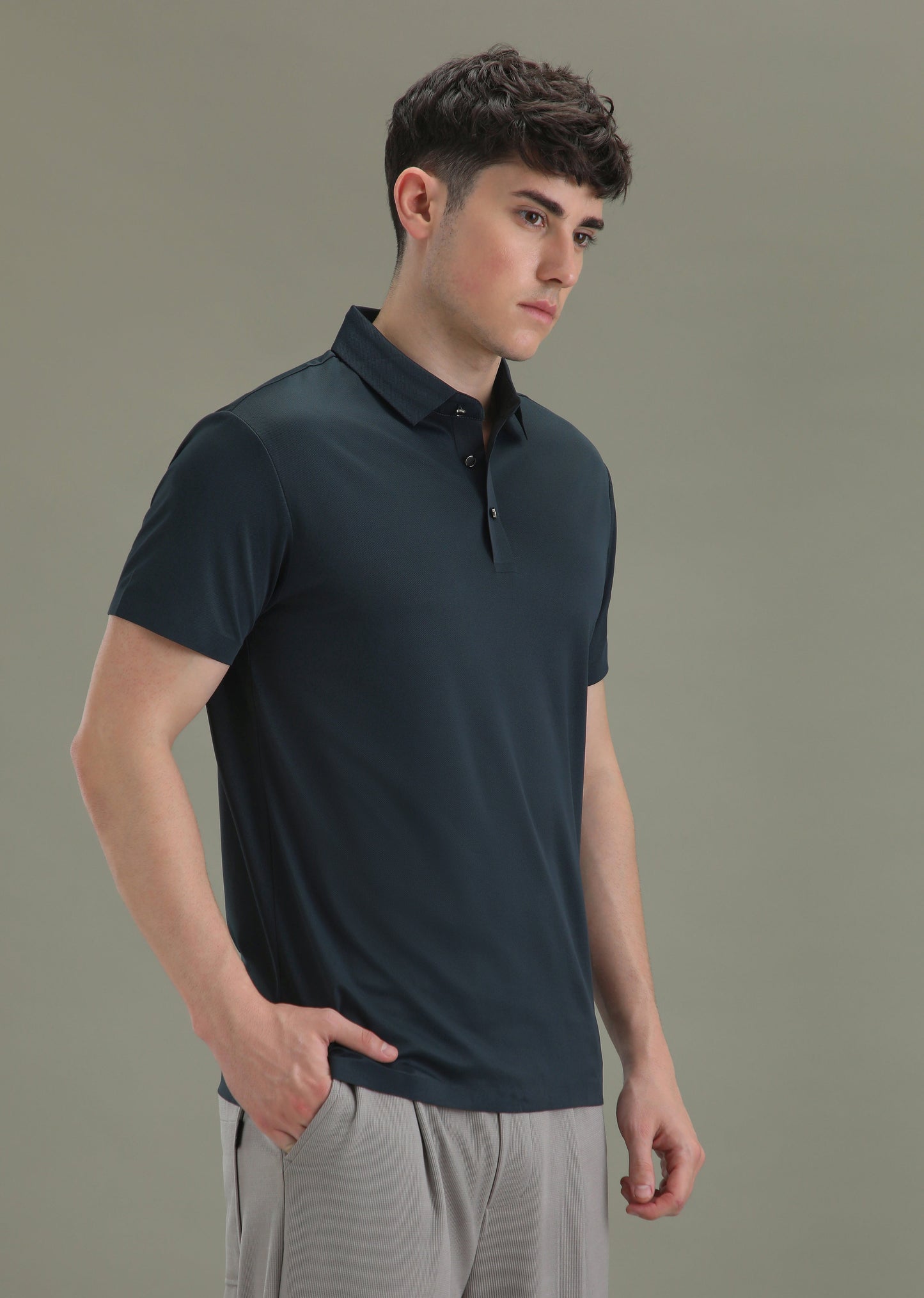 Patterned Dark Blue Plain Stitchless Polo T-shirt