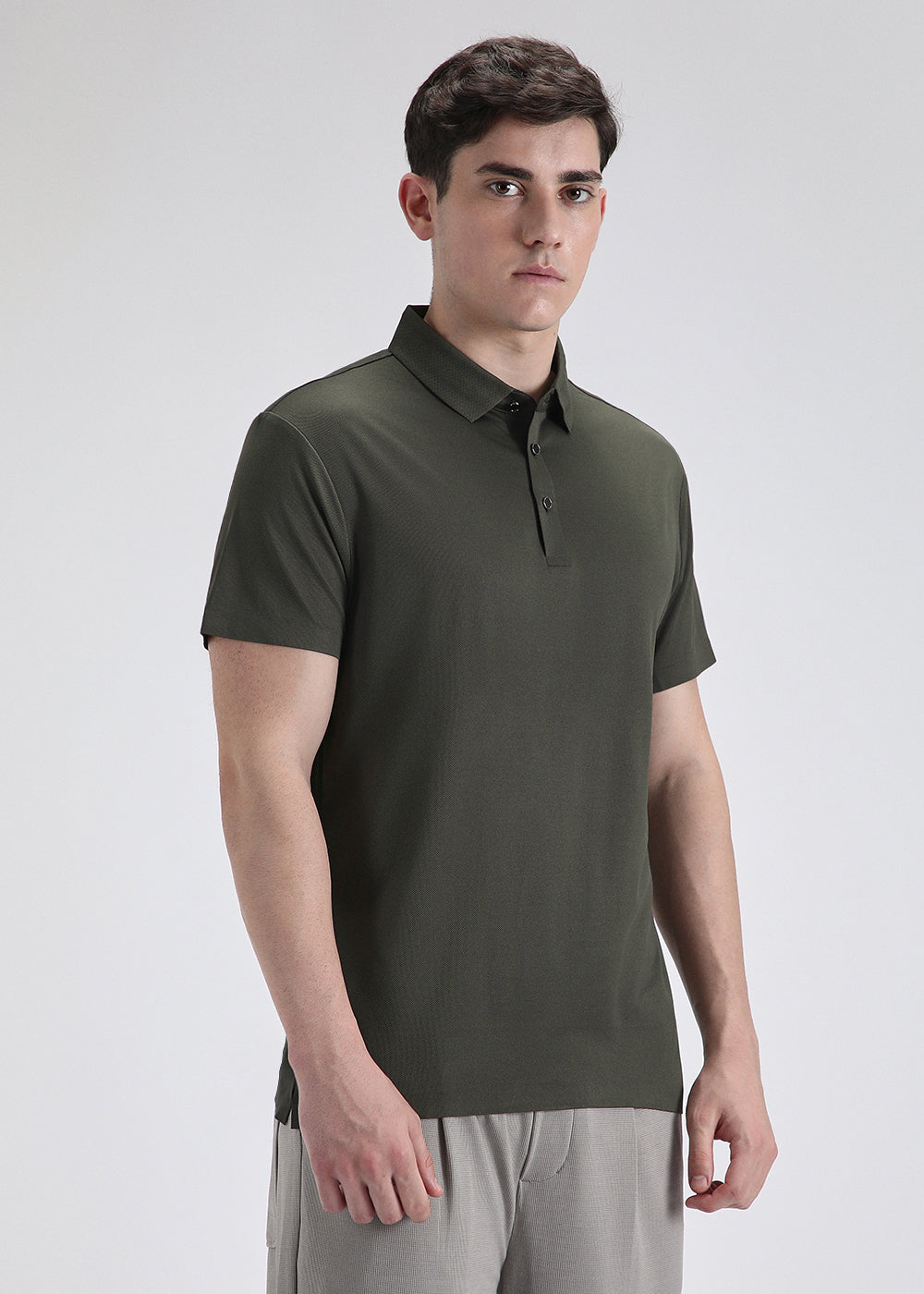 Patterned Olive Green Plain Stitchless Polo T-shirt