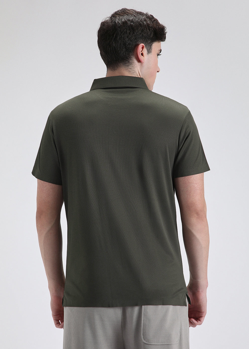 Patterned Olive Green Plain Stitchless Polo T-shirt