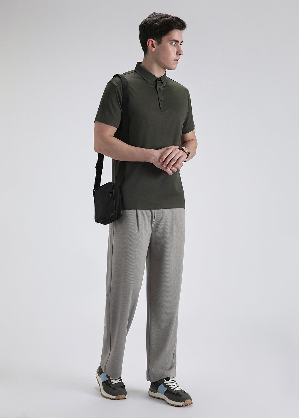Patterned Olive Green Plain Stitchless Polo T-shirt