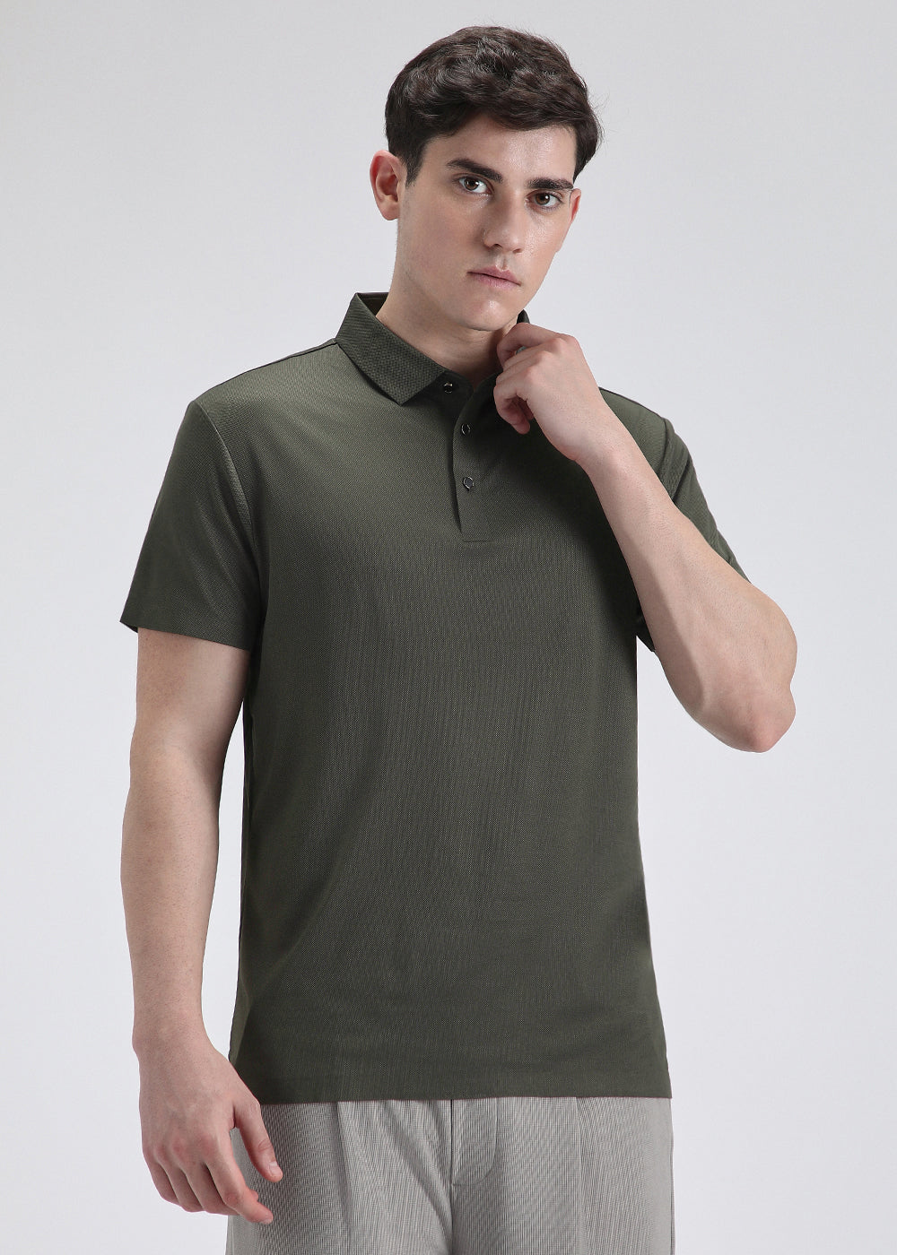 Patterned Olive Green Plain Stitchless Polo T-shirt