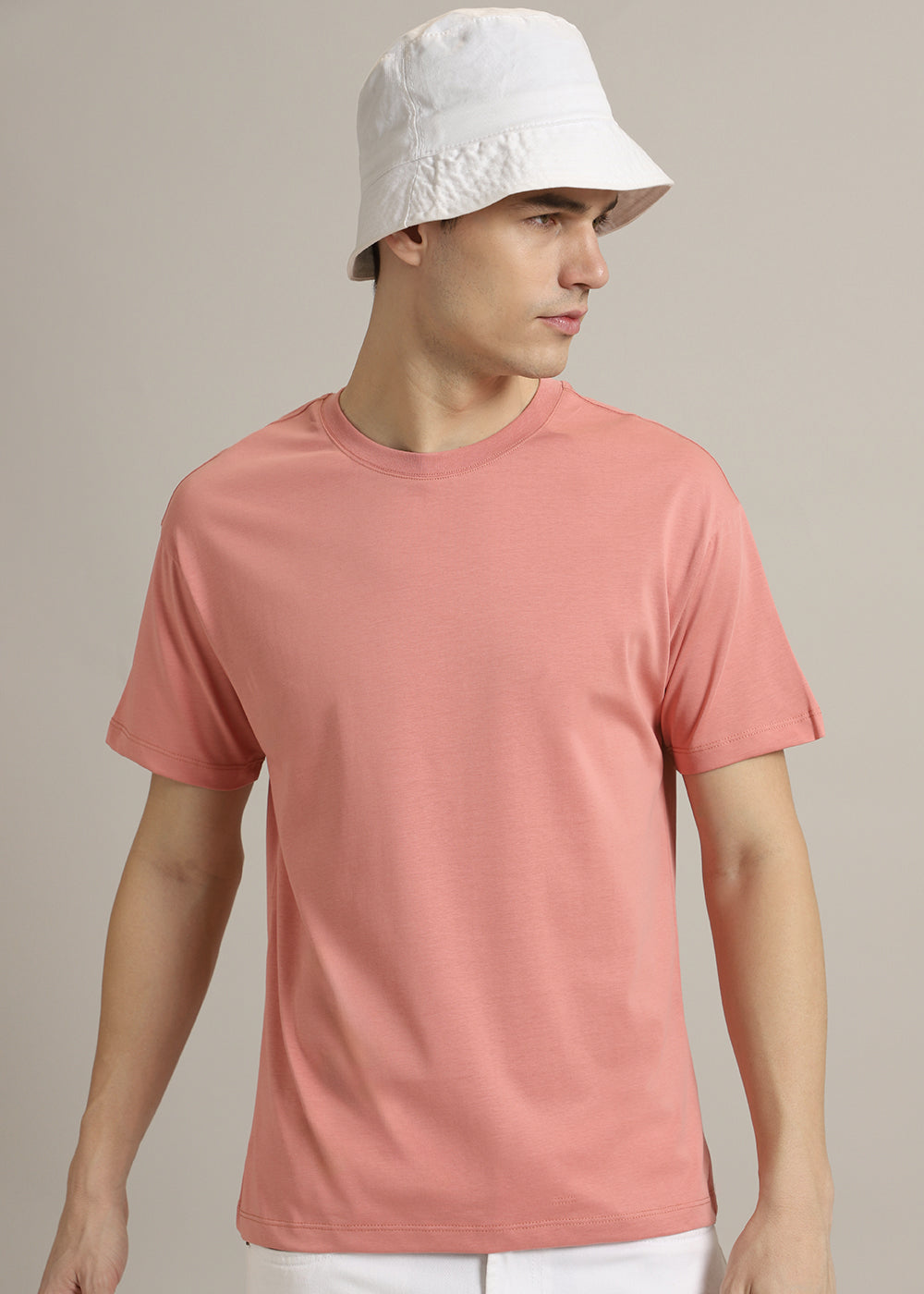 Peach Plain Regular Fit T-shirt