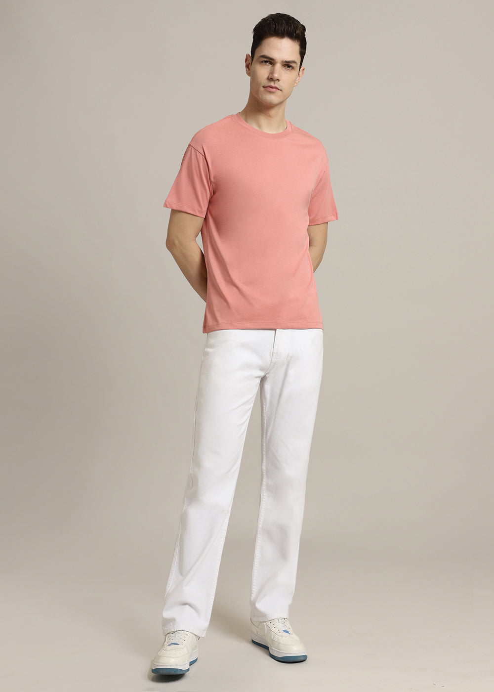 Peach Plain Regular Fit T-shirt