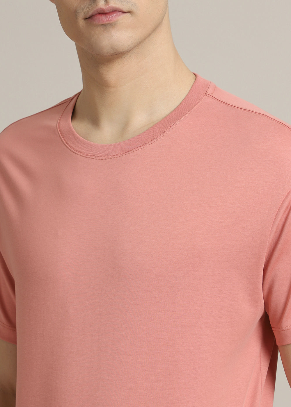 Peach Plain Regular Fit T-shirt
