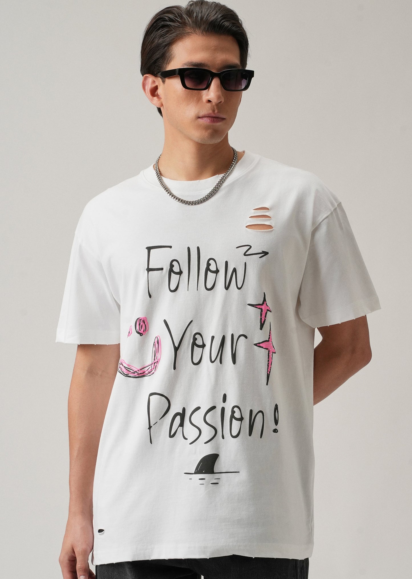 Pearl White Back Printed Oversized T-Shirt