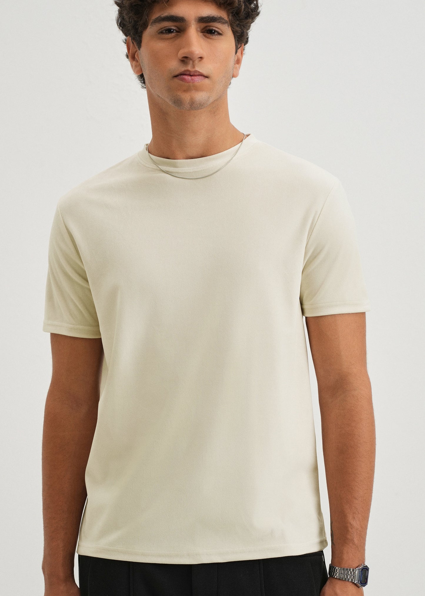 Pearled Ivory Plain Suede T-shirt