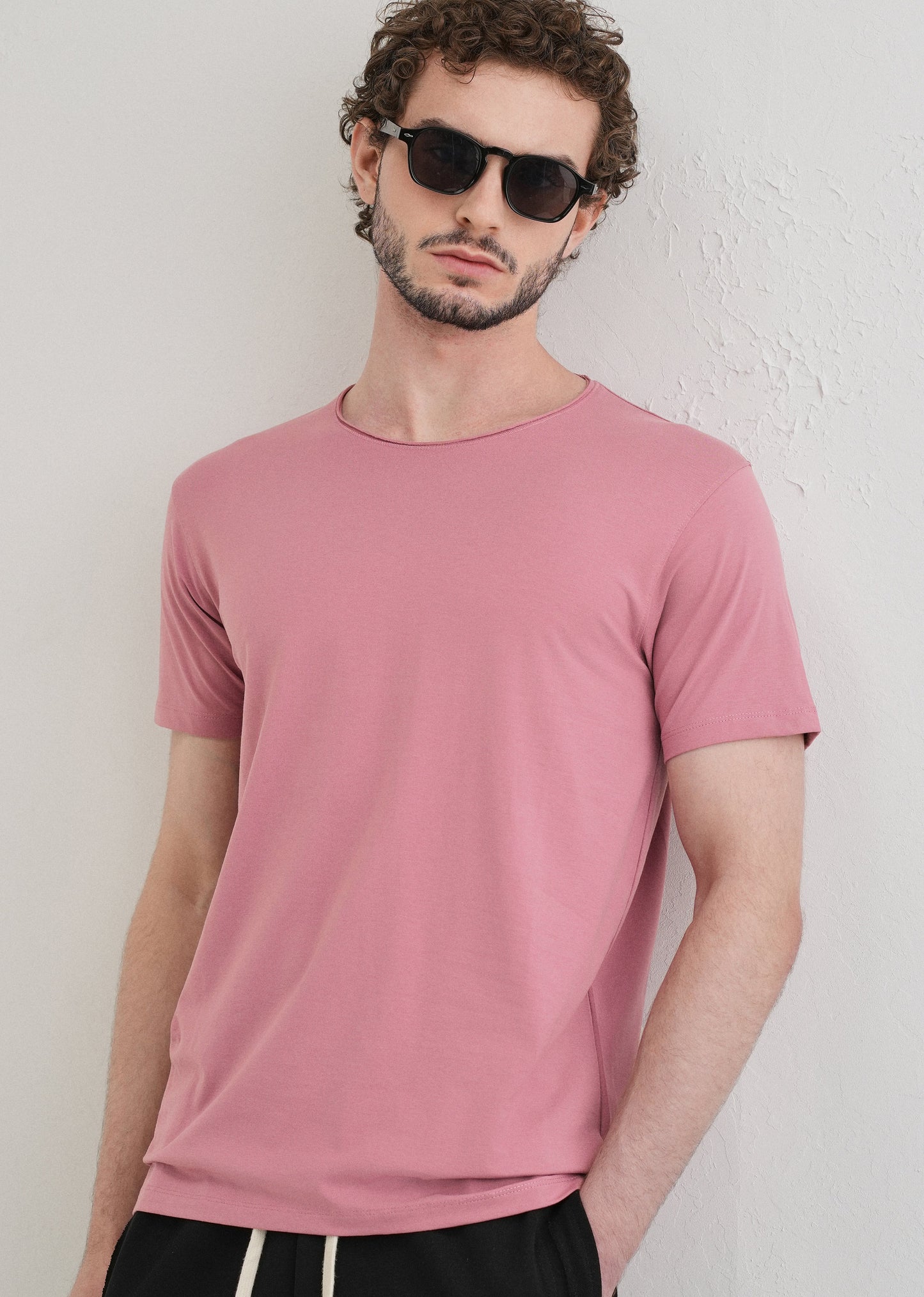 Pink Plain Crew neck T-shirt