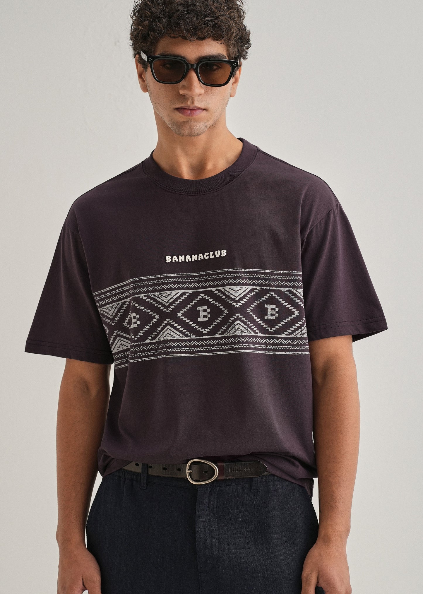 Purple Aztec Printed Oversized T-shirt
