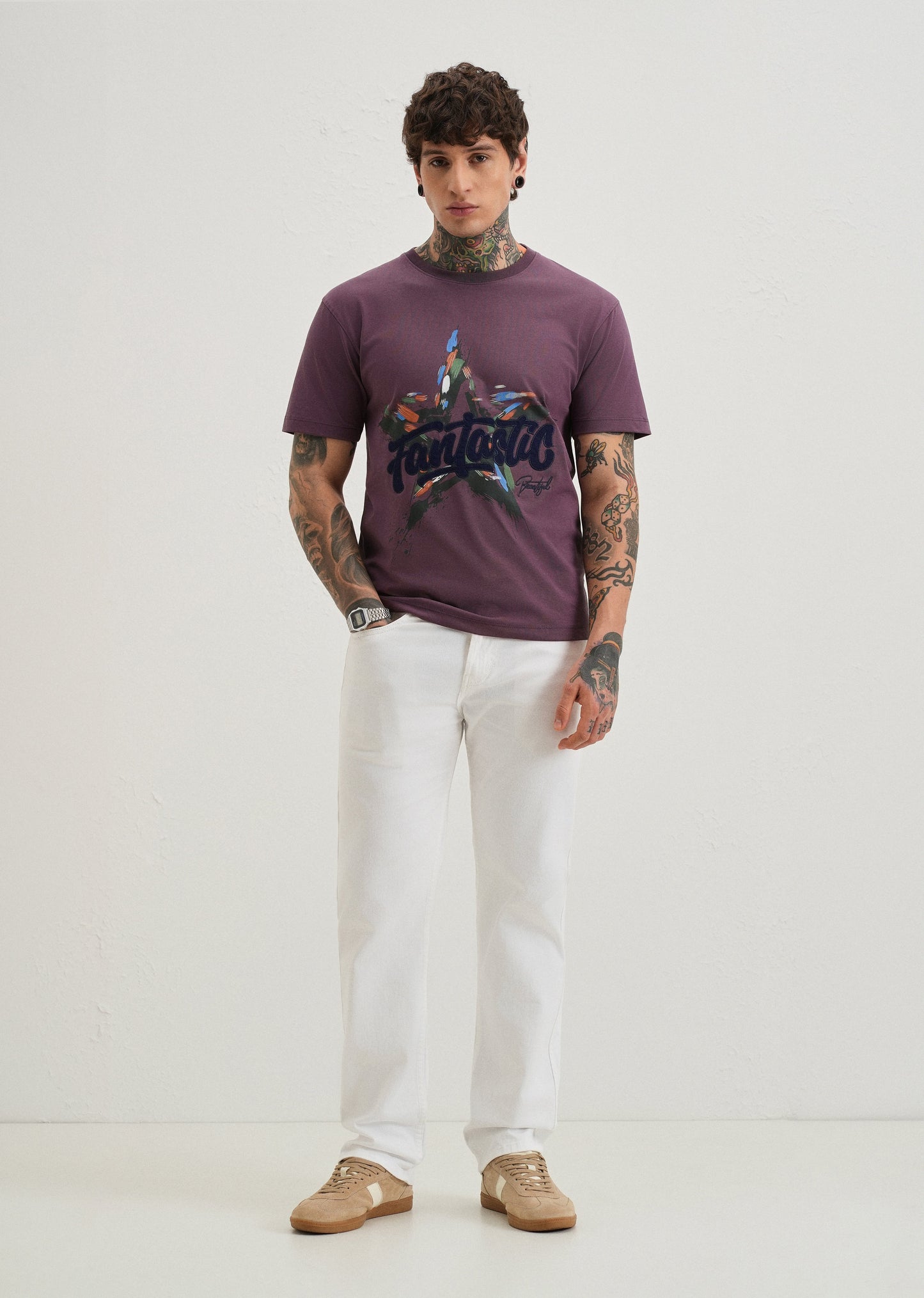Violet Graphic Print Embroidery T-shirt