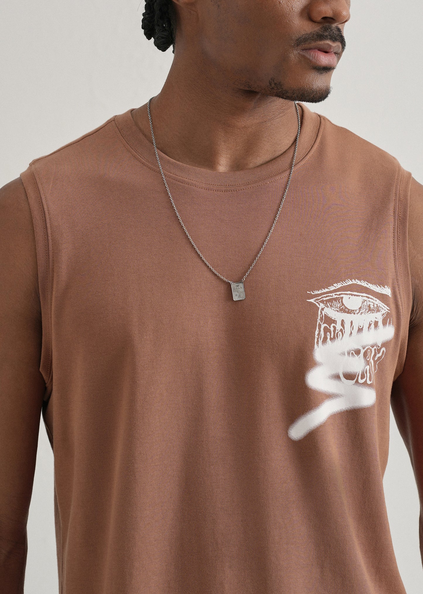 Rust Brown Graffiti Printed Tank