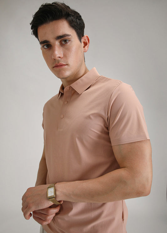 Self Peach Plain Stitchless Polo T-shirt