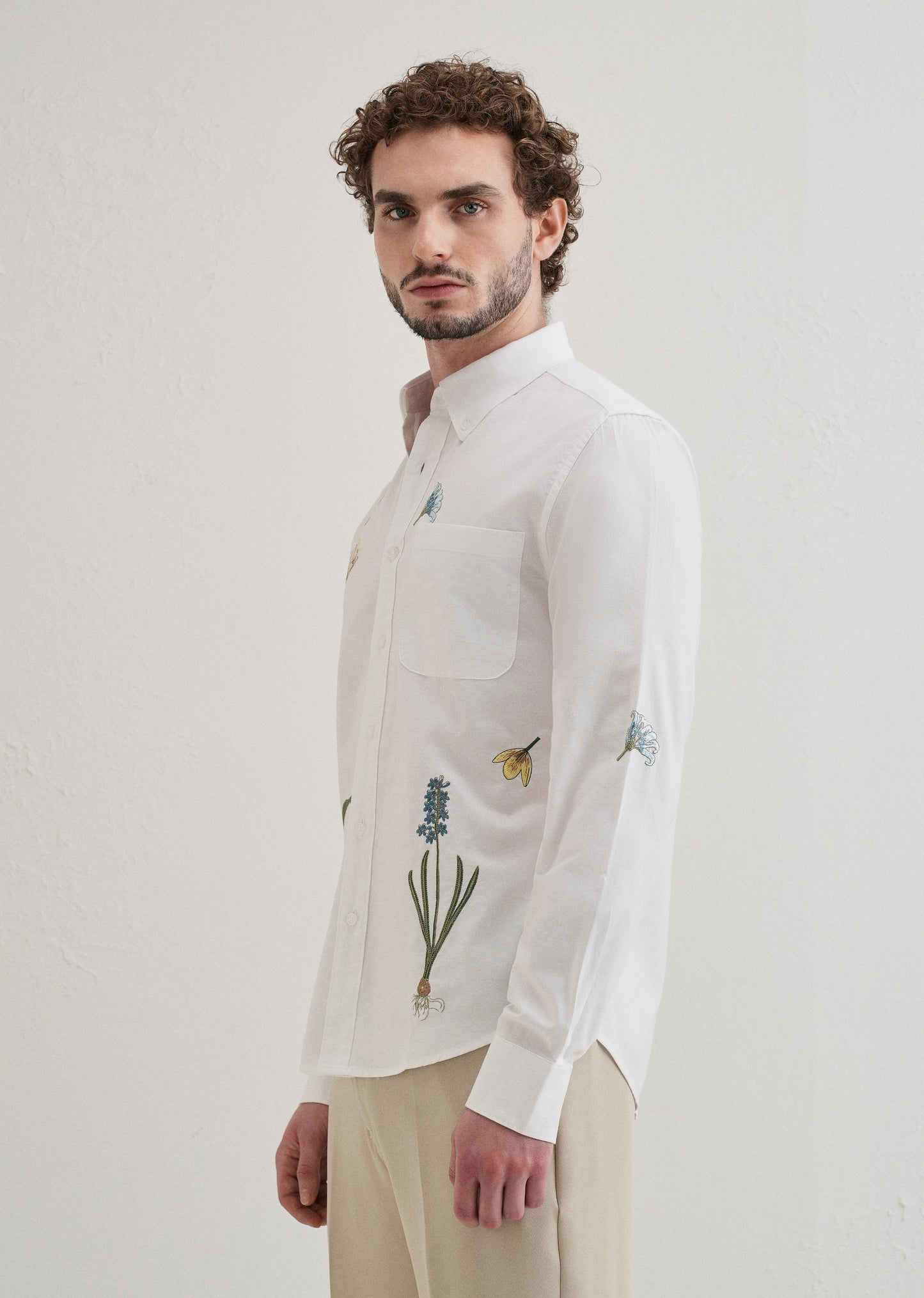 Snow White Floral Embroidery Shirt
