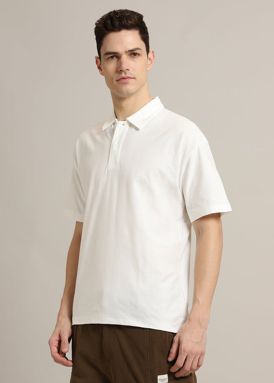 Striped White Plain Polo T-Shirt