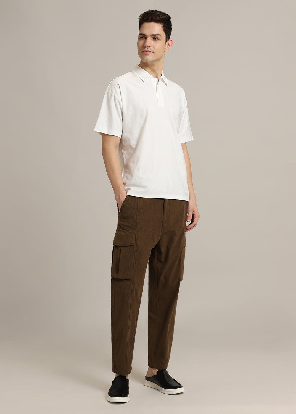 Striped White Plain Polo T-Shirt