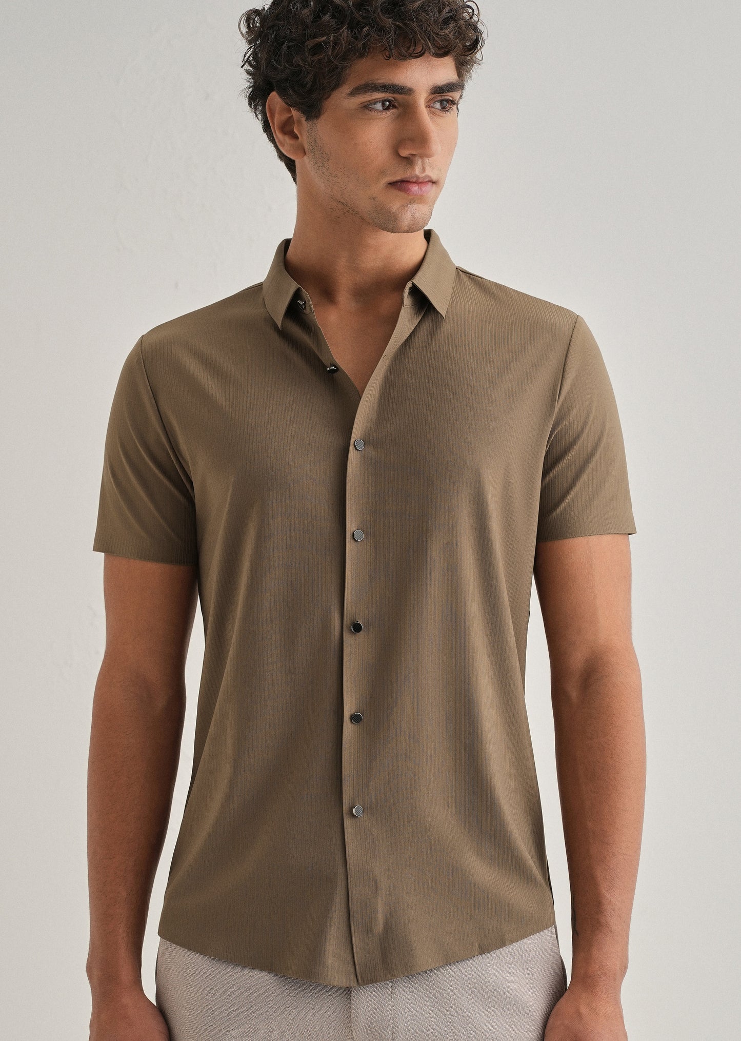 Tan Brown Stripe Seamless Shirt