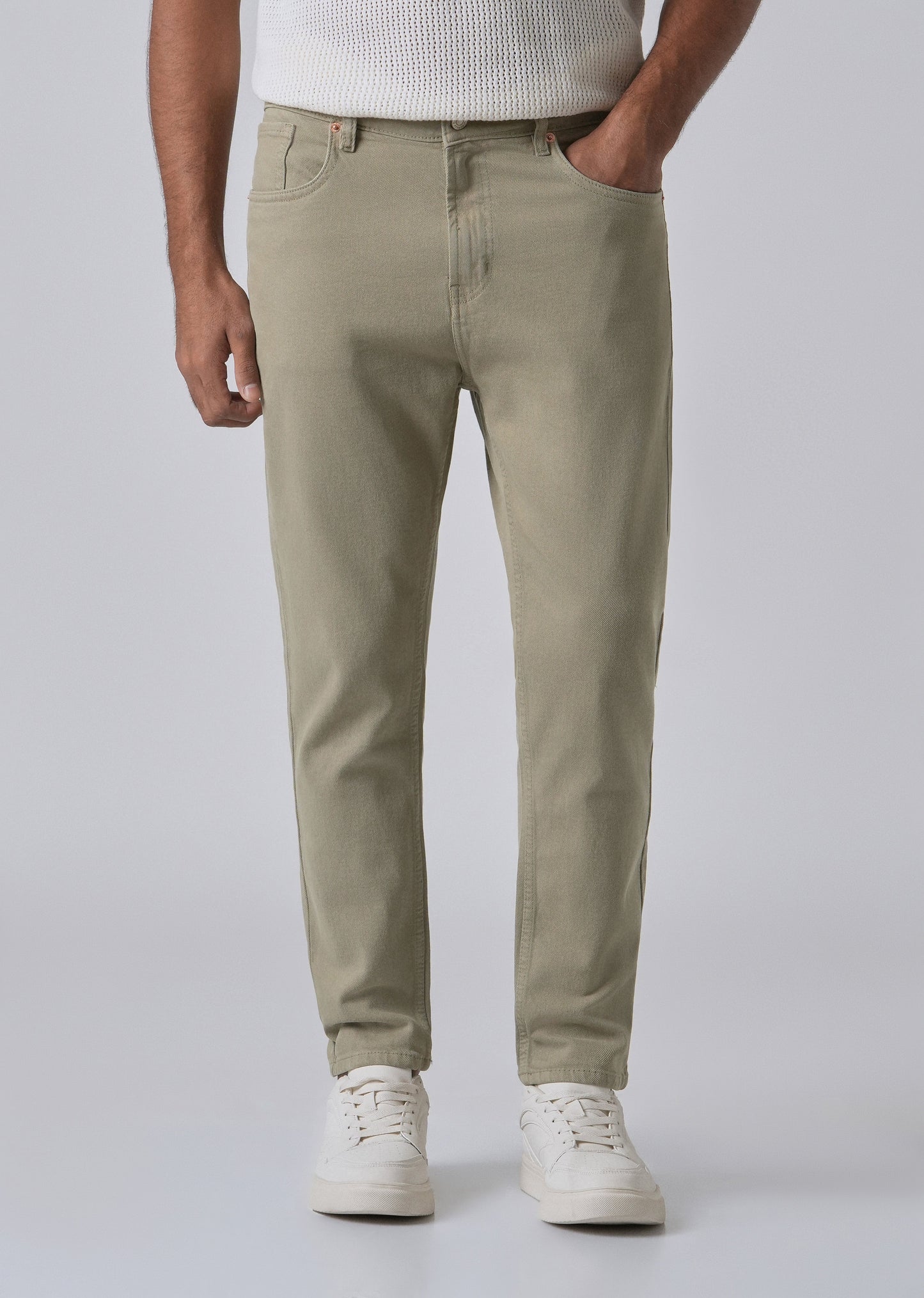 Tan Green Carrot Fit Denim