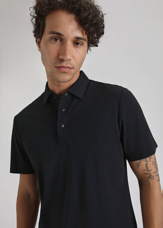 Textured Black Plain Stitchless Polo T-shirt