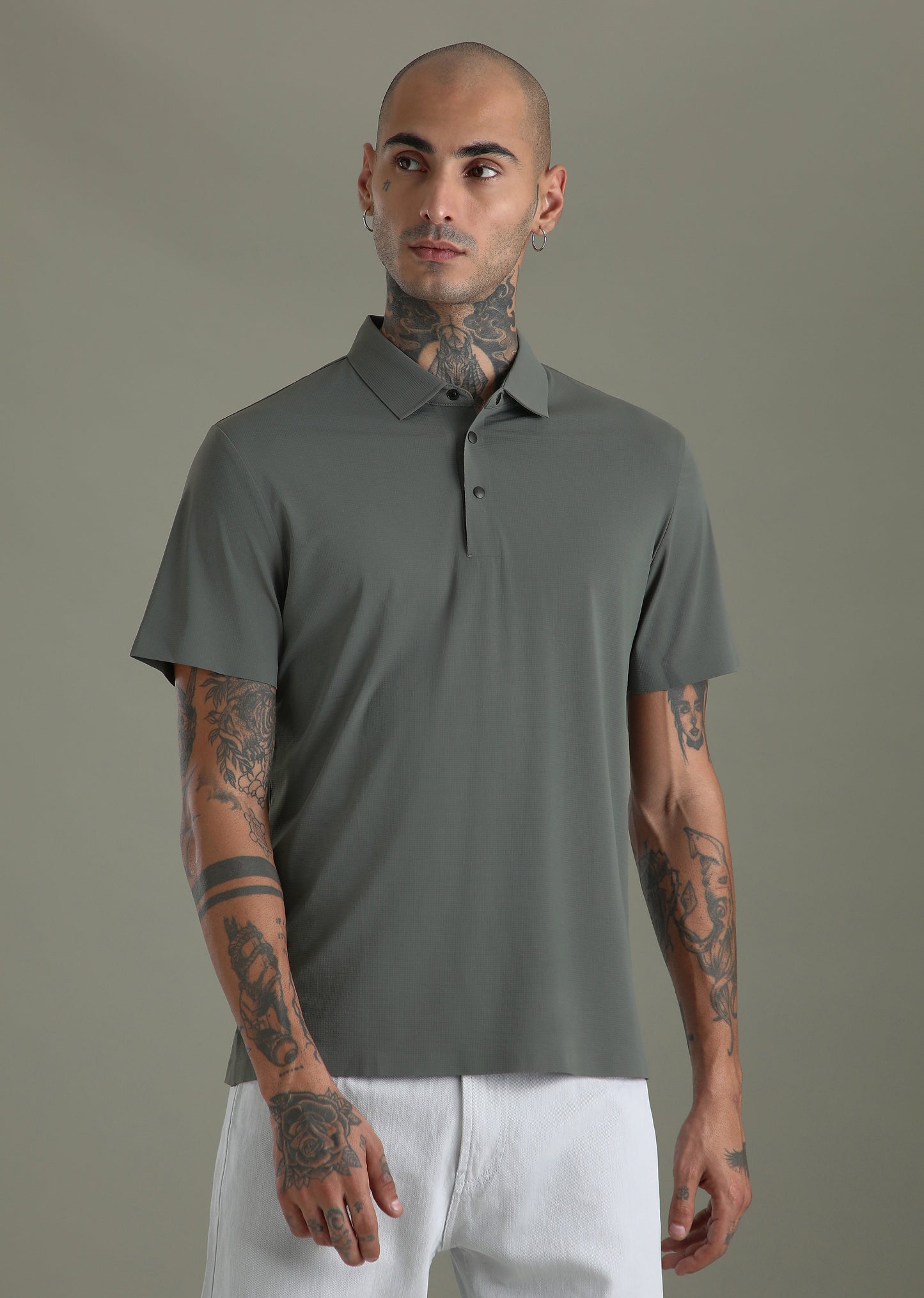Textured Grey Plain Stitchless Polo T-shirt
