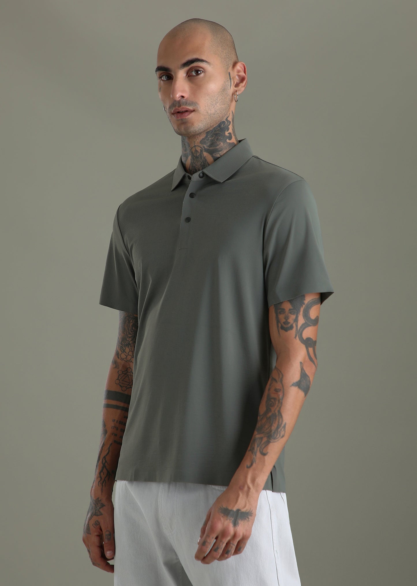 Textured Grey Plain Stitchless Polo T-shirt