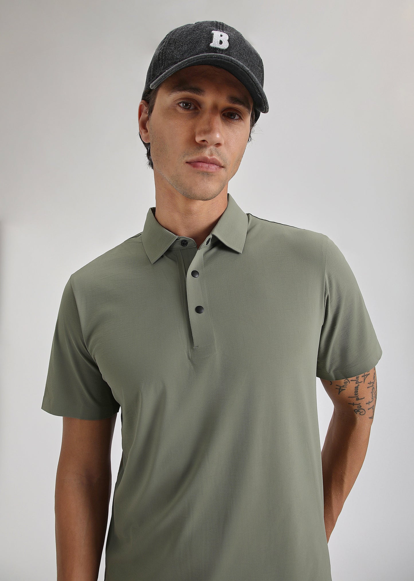 Textured Olive Plain Stitchless Polo T-shirt
