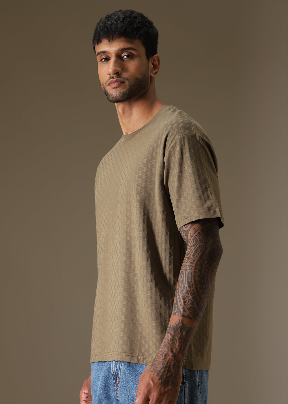 Olive Plain Texture Oversized T-shirt