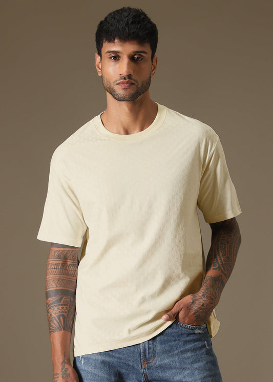 Textured Cream Plain Oversized T-shirt