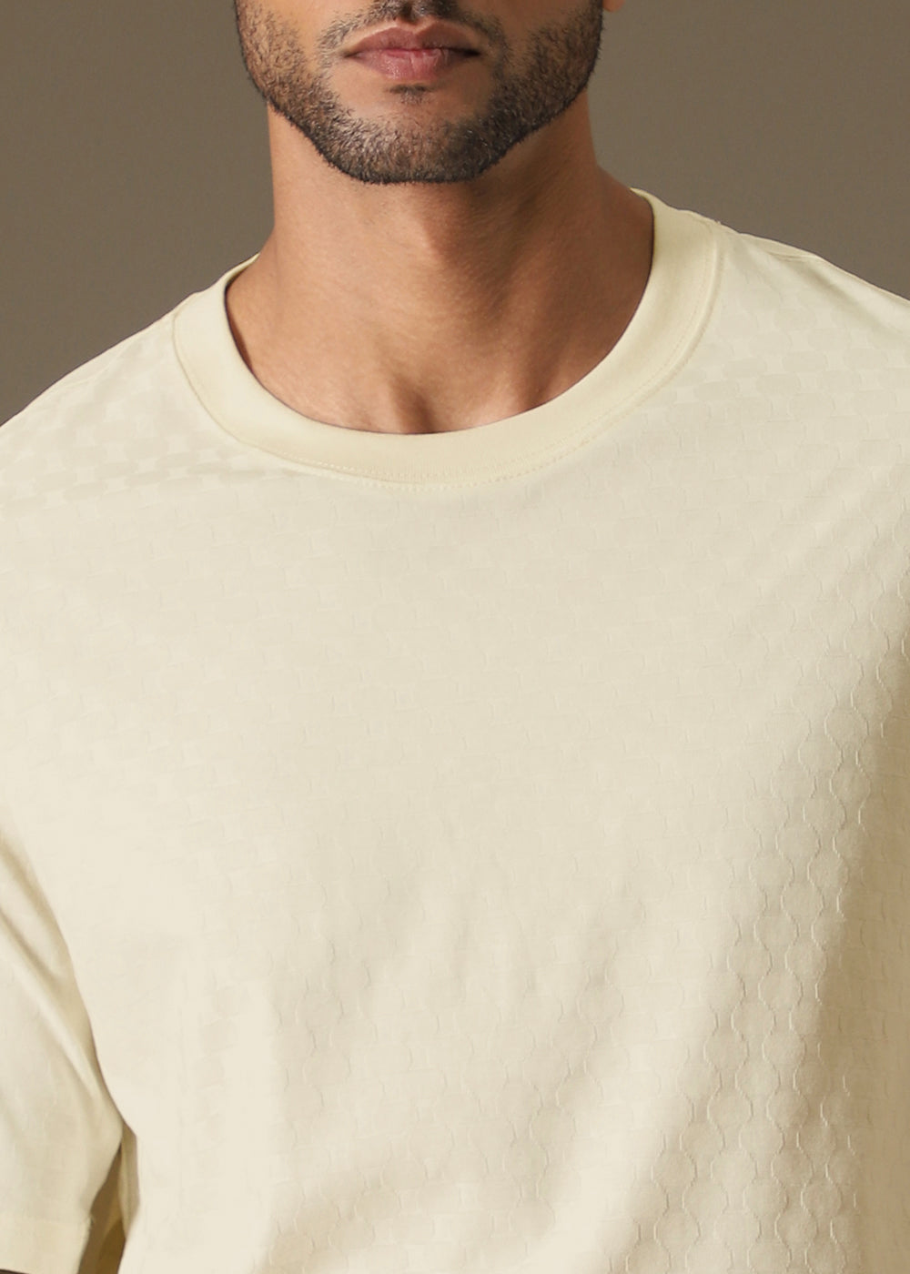Textured Cream Plain Oversized T-shirt