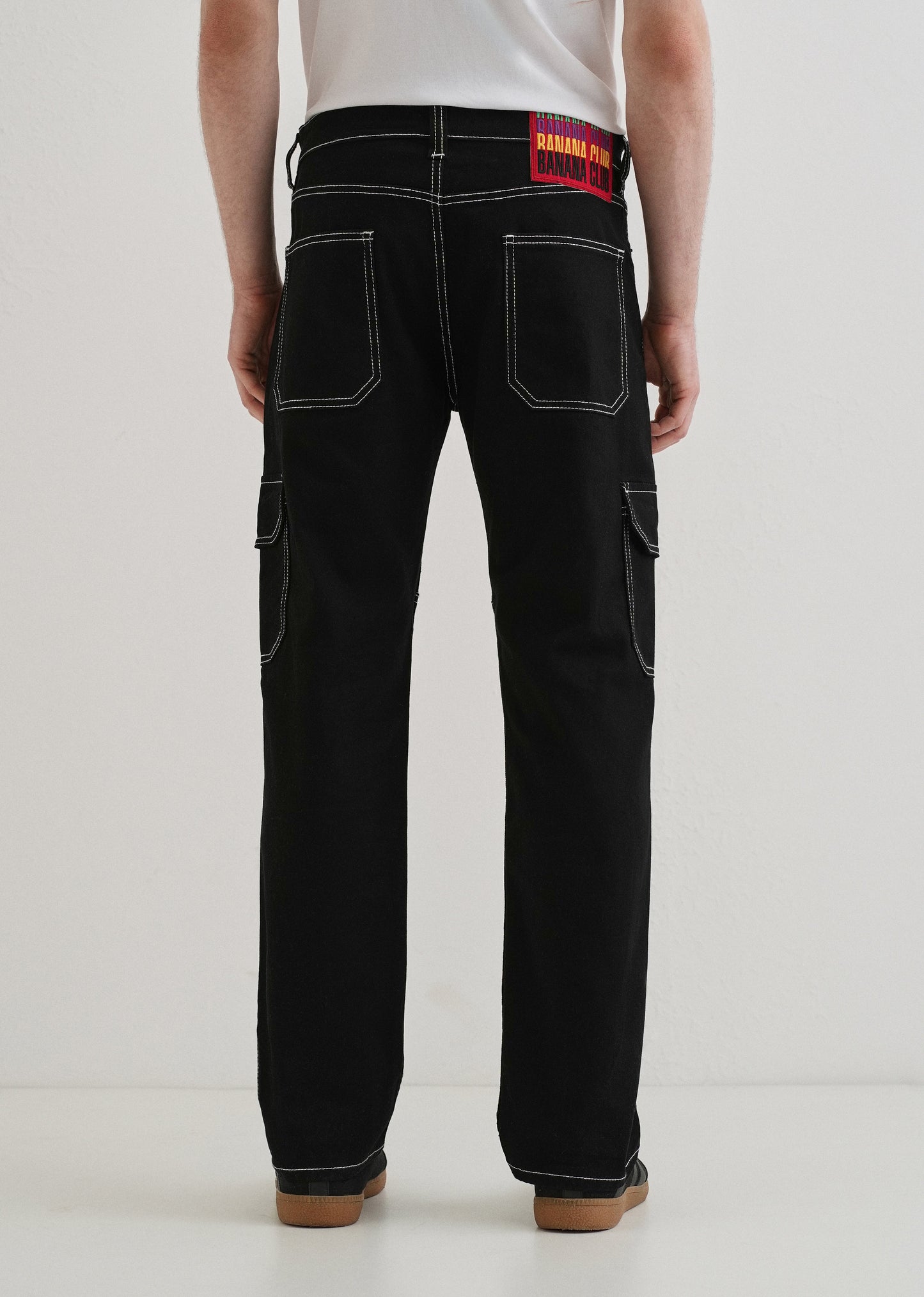Top Stitched Black Denim Cargo