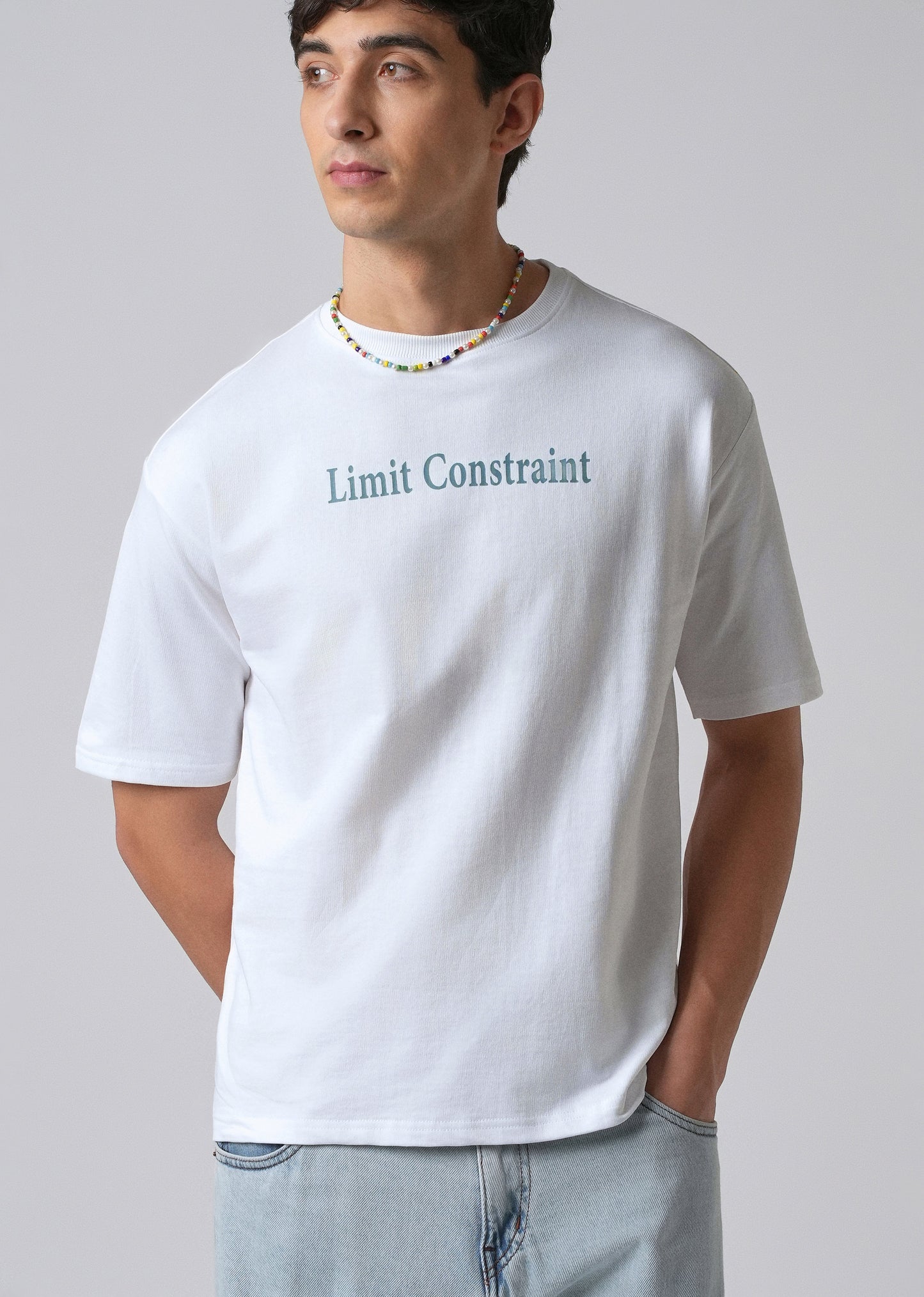 White Back Print Relaxed Fit T- shirt