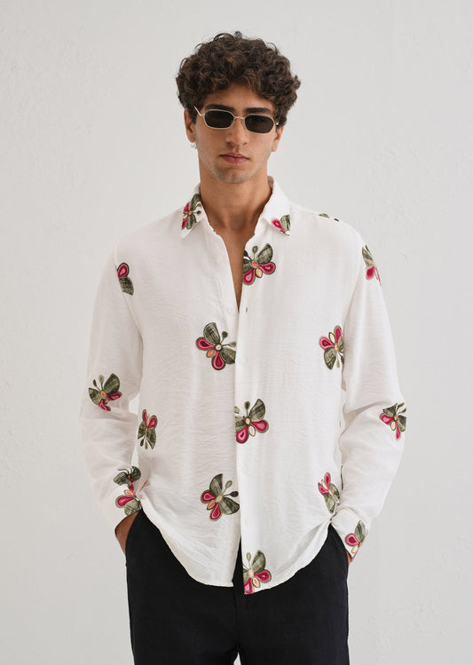 White Butterfly Embroidered Shirt