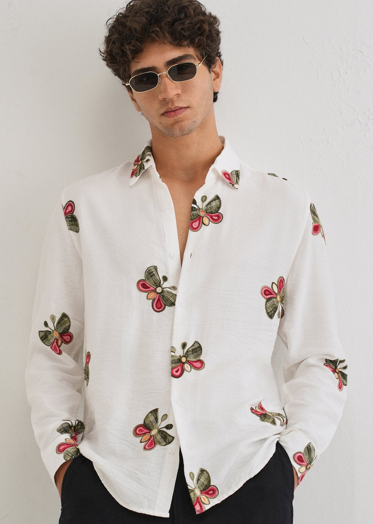 White Butterfly Embroidered Shirt