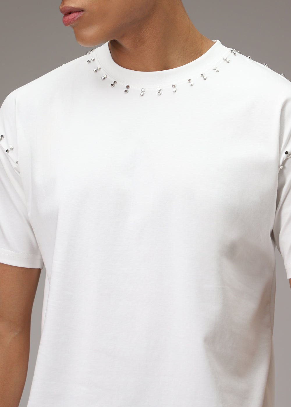 White Plain Embellishment Oversized T-shirt