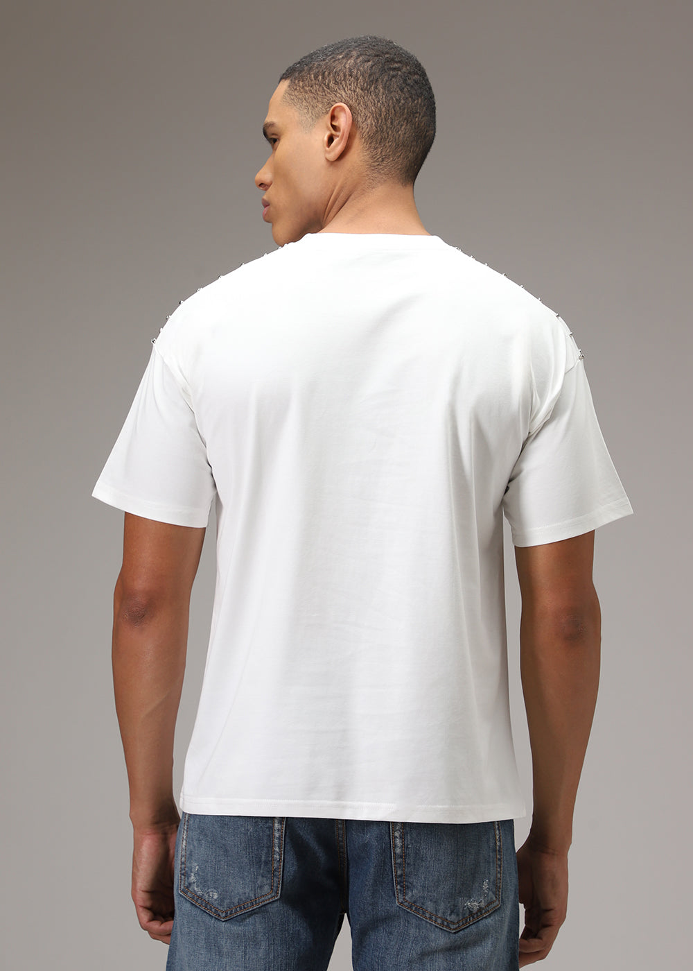 White Plain Embellishment Oversized T-shirt