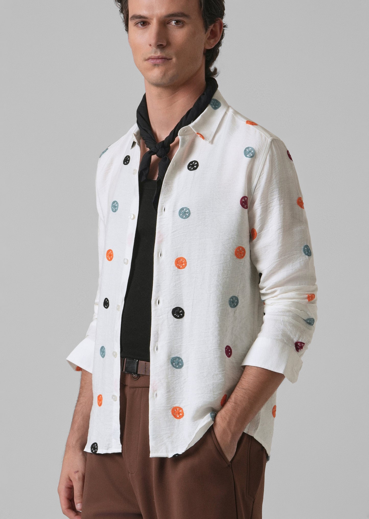 White Florescent Embroidered Shirt