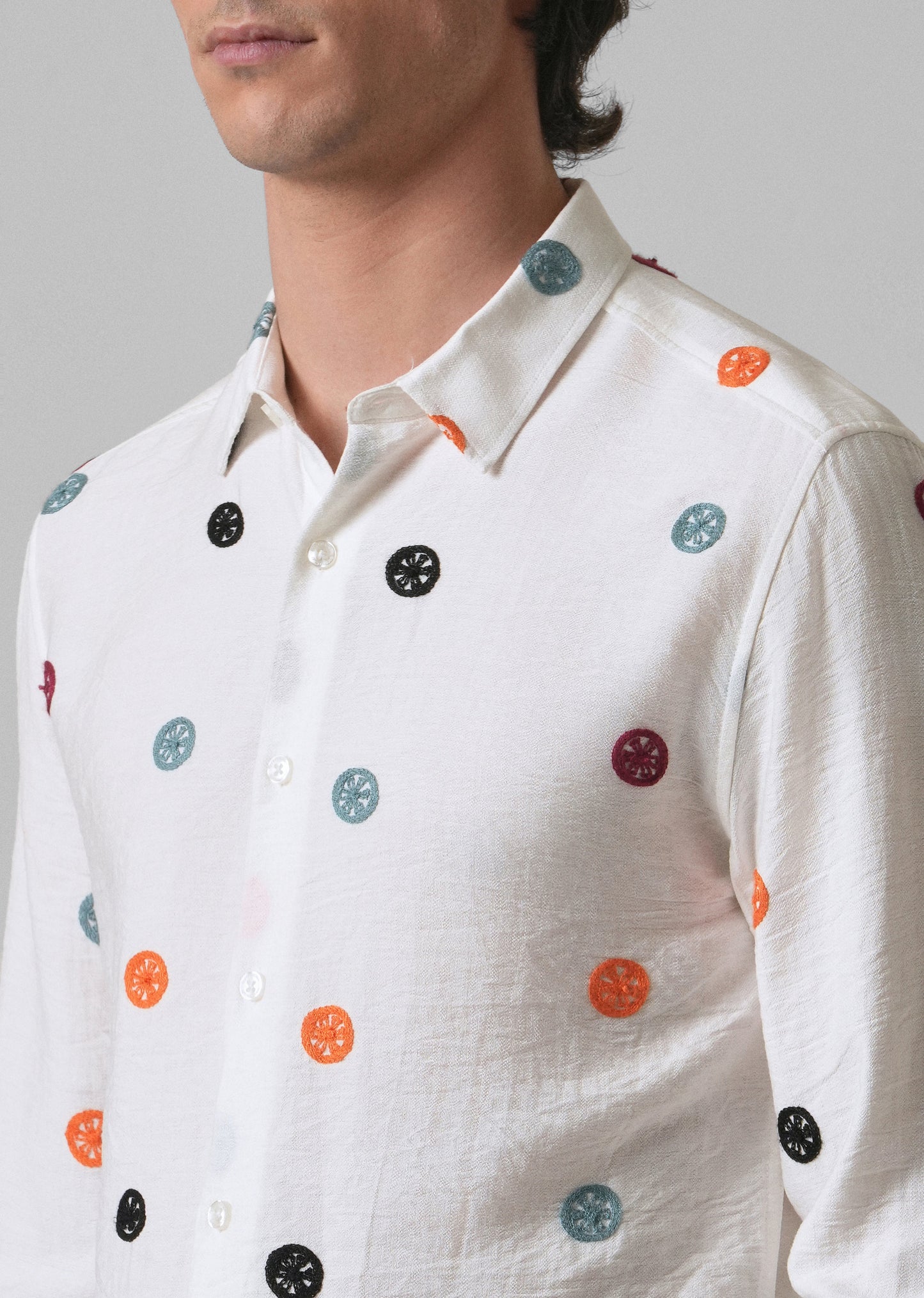 White Florescent Embroidered Shirt