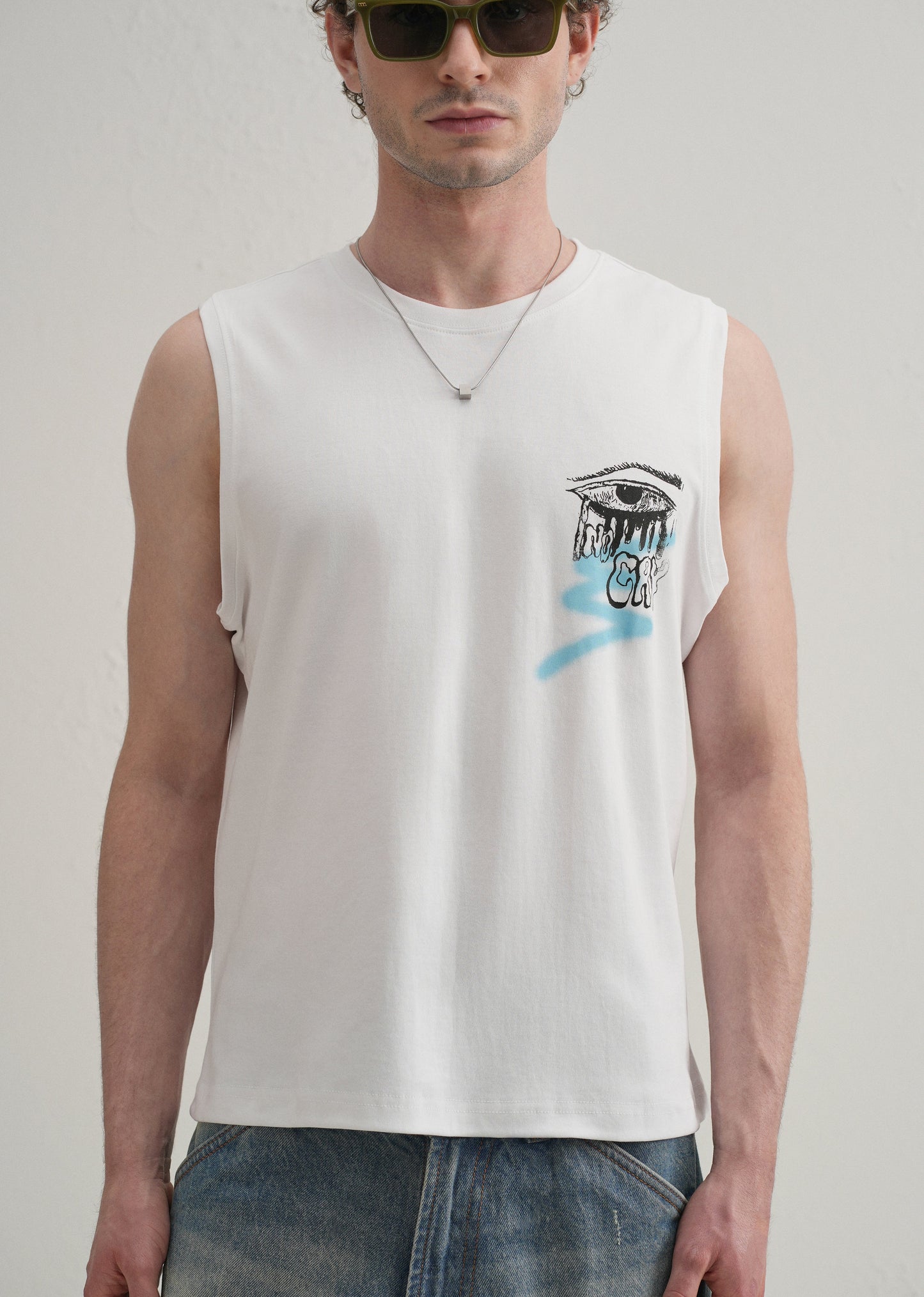 White Graffiti Printed Tank