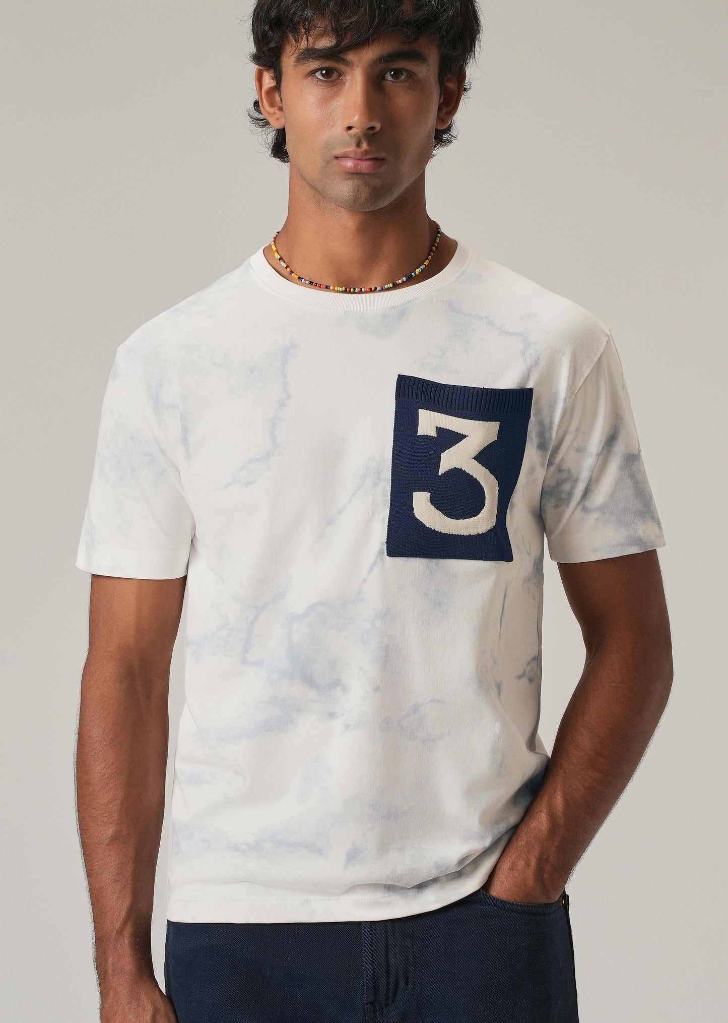 White Knit Patch Pocket Slim Fit T-Shirt