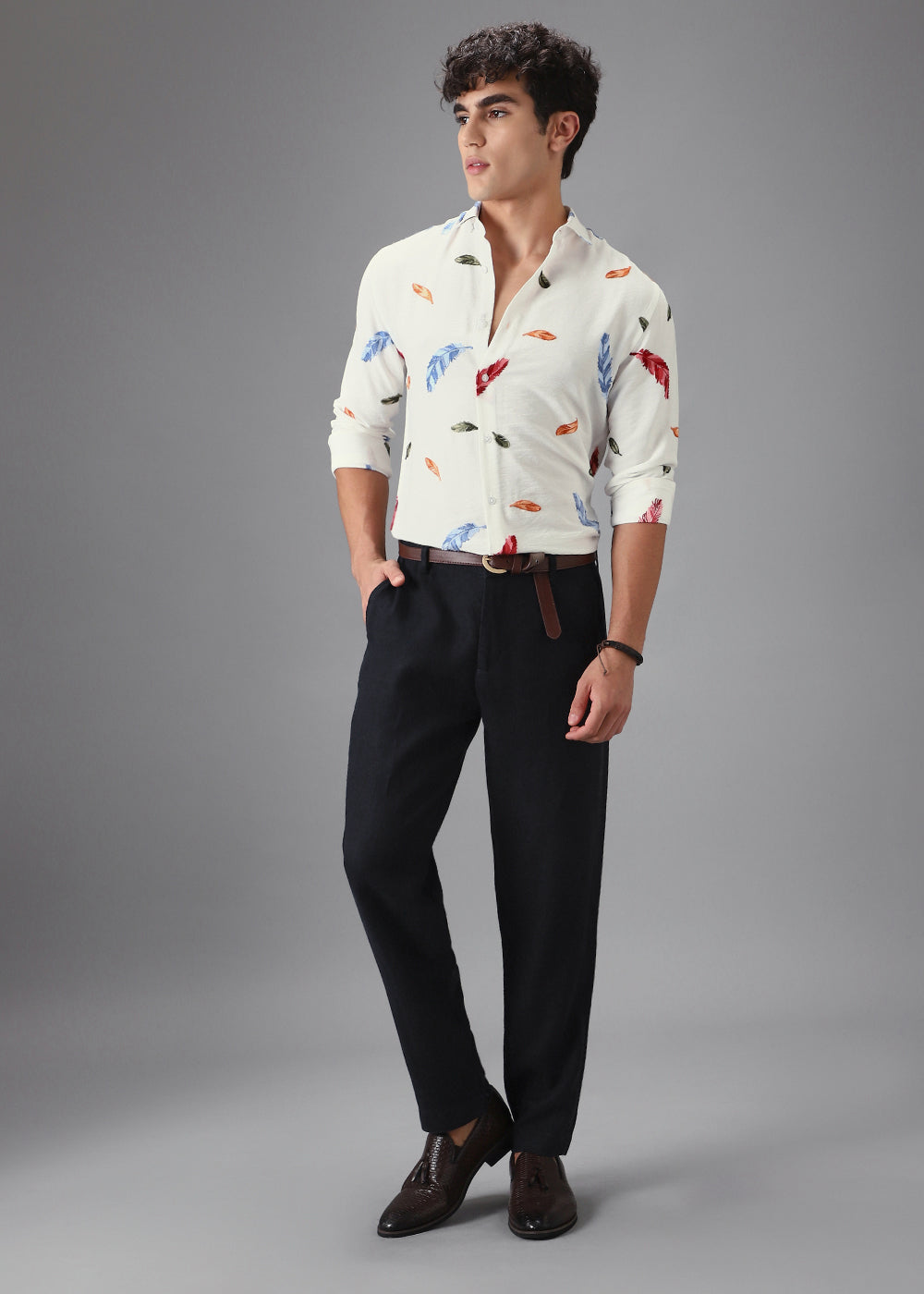 White Feather Leaf Embroidery Shirt