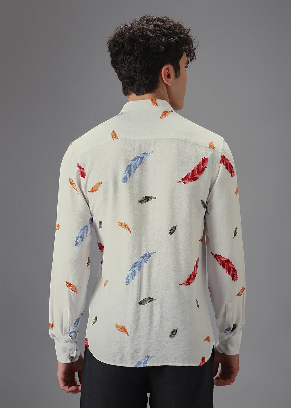 White Feather Leaf Embroidery Shirt
