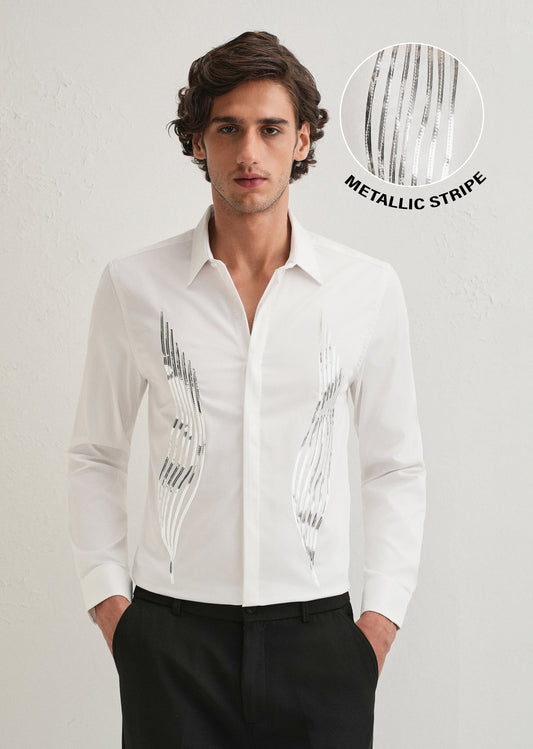 White Metallic Flare Designer Shirt