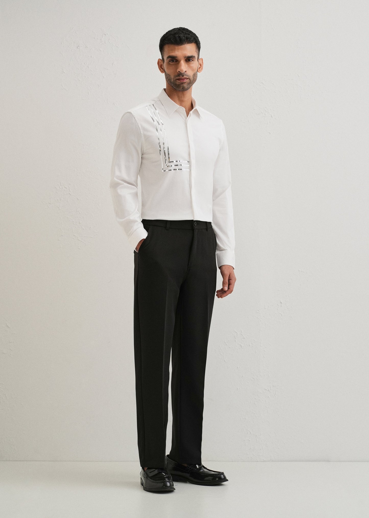 White Metallic Stripe Designer Shirt
