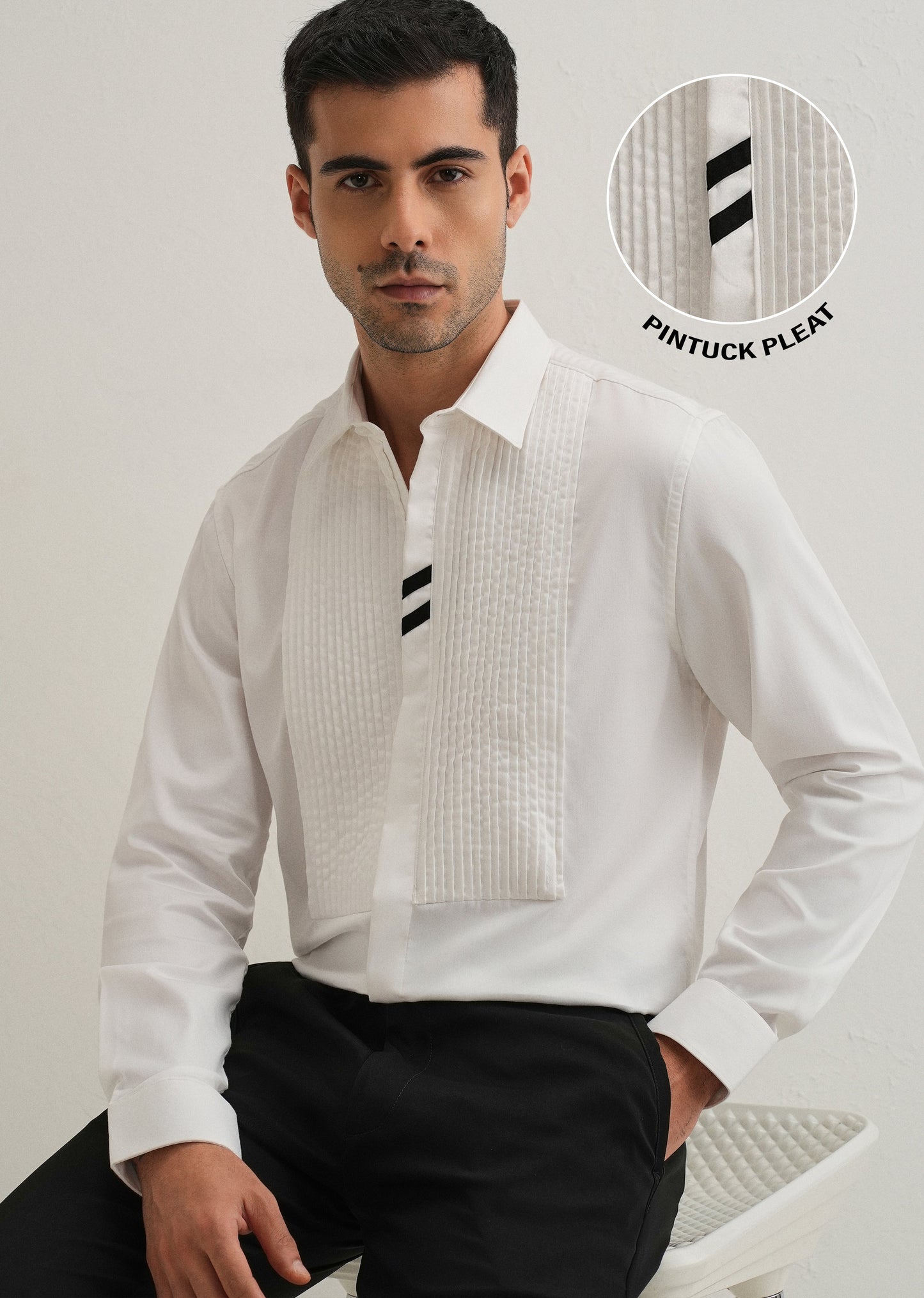 White Pintuck Pleat Designer Shirt