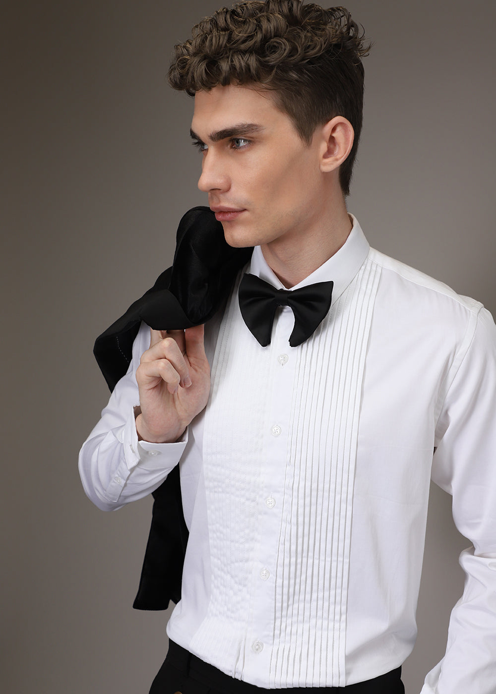 White Pleated Designer Shirt